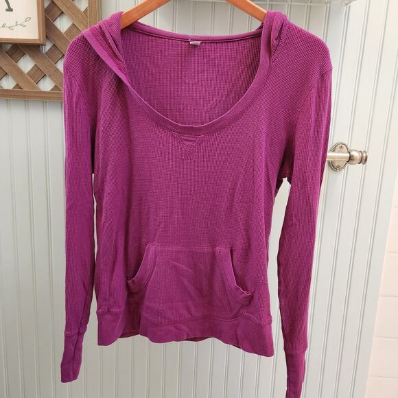Old Navy Intimates Plum Scoop Neck Waffle Textured Cotton Hoodie Sweater - Picture 1 of 6